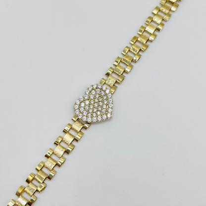 10K Gold RX Bracelet with White Heart CZ charm
