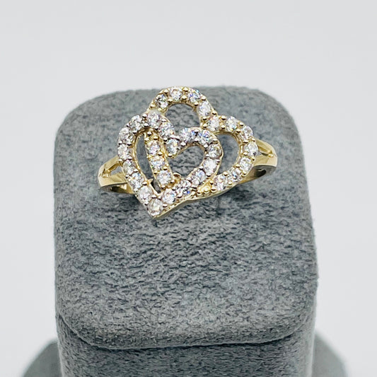 10K Gold Linked Heart Ring with CZ