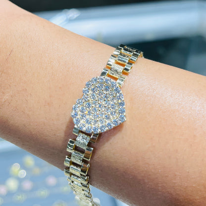 10K Gold RX Bracelet with White Heart CZ charm