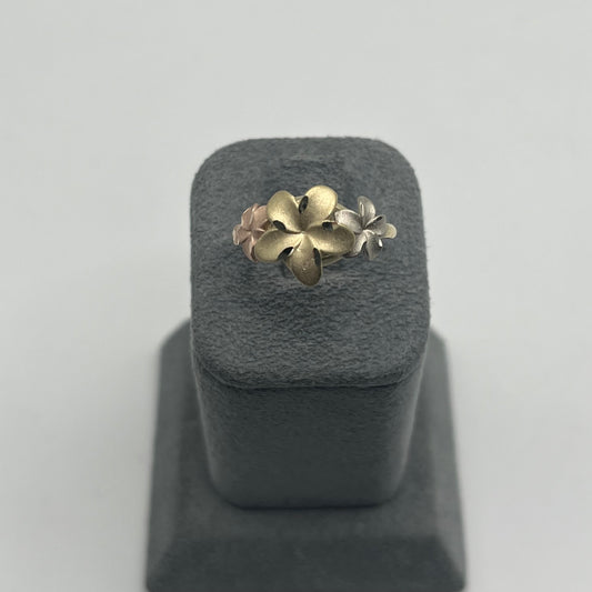 10k Gold Hibiscus Tri-Color Matte Ring (Small)