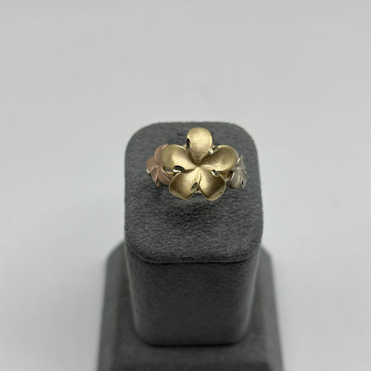 10k Gold Hibiscus Tri-Color Matte Ring (Large)