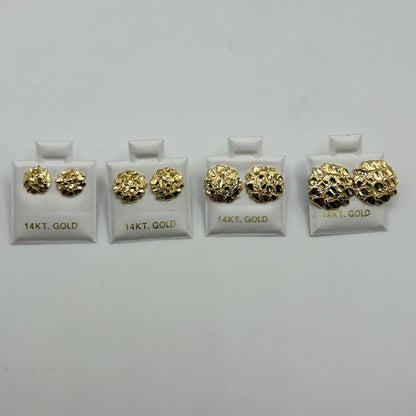 14K Gold Round Nugget Earrings (med)