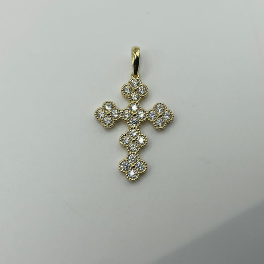 10k Gold CZ Clover Cross Charm