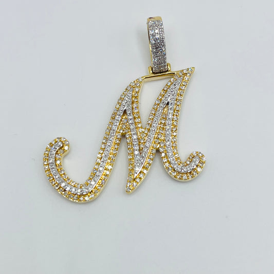 10K Gold Two Tone Diamond Initial Pendant