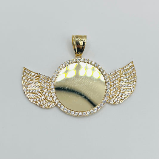 14K Gold Angel Wing Picture Pendant