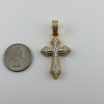 14k Gold Natural Diamond Heritage 3D Cross Charm