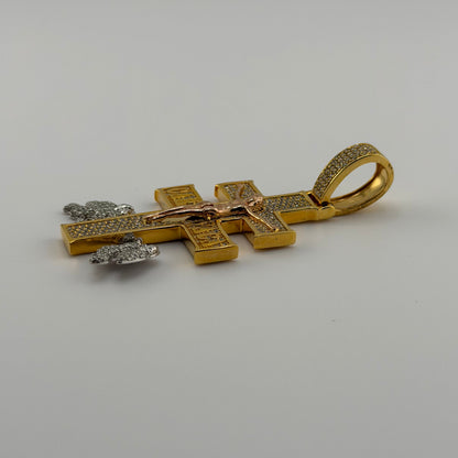 14k Gold Natural Diamond Cara Vaca Cross Pendant