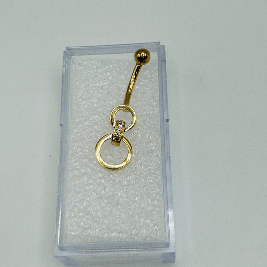 14K Solid Gold  Hoop CZ Belly Ring