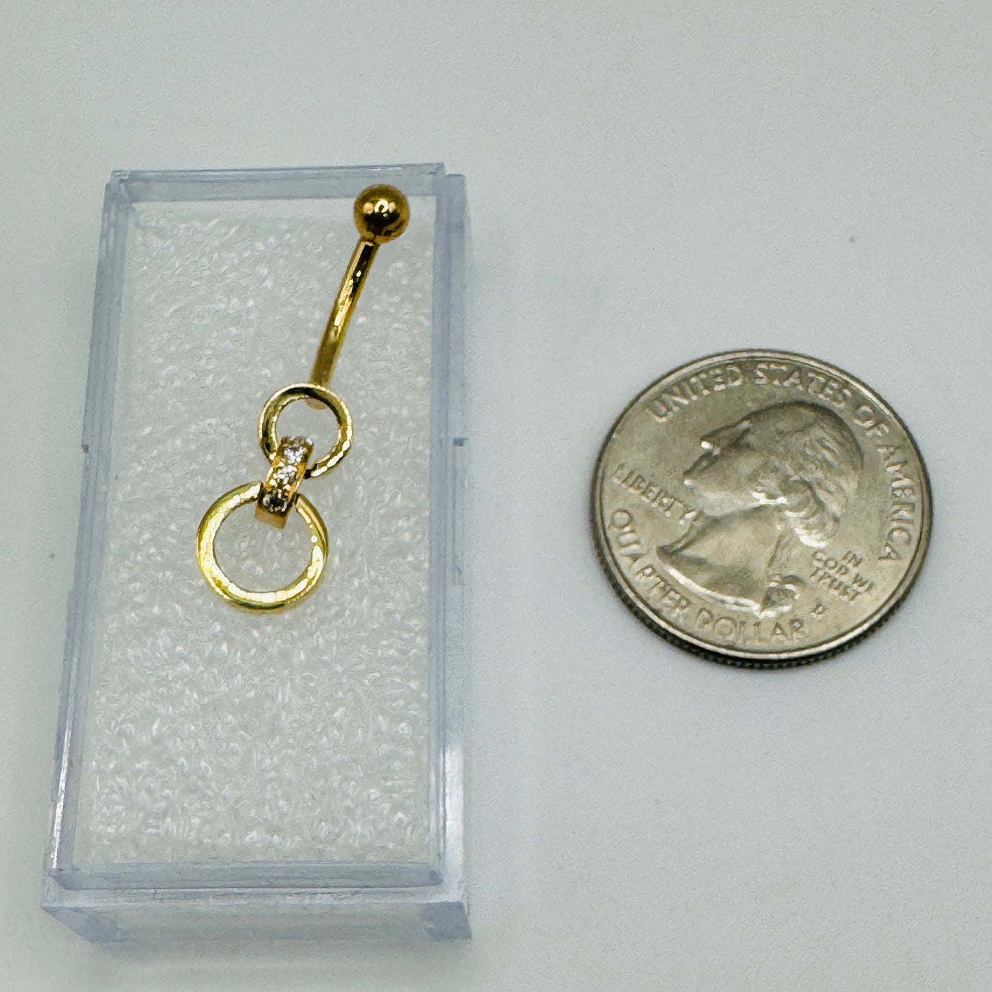 14K Solid Gold  Hoop CZ Belly Ring