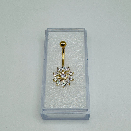 14K Gold Snowflake CZ Belly ring