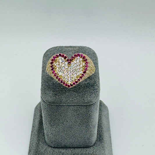 10K Gold Ruby and White CZ Heart Ring