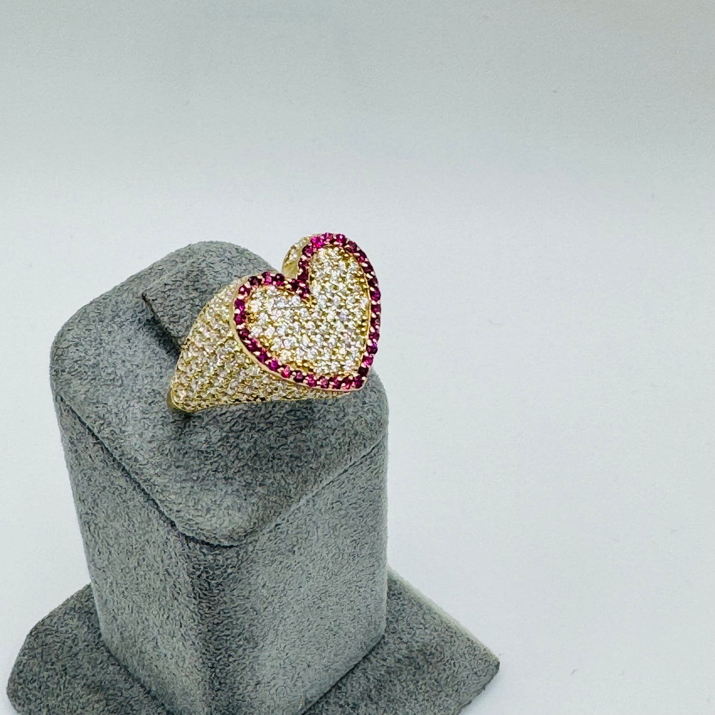 10K Gold Ruby and White CZ Heart Ring