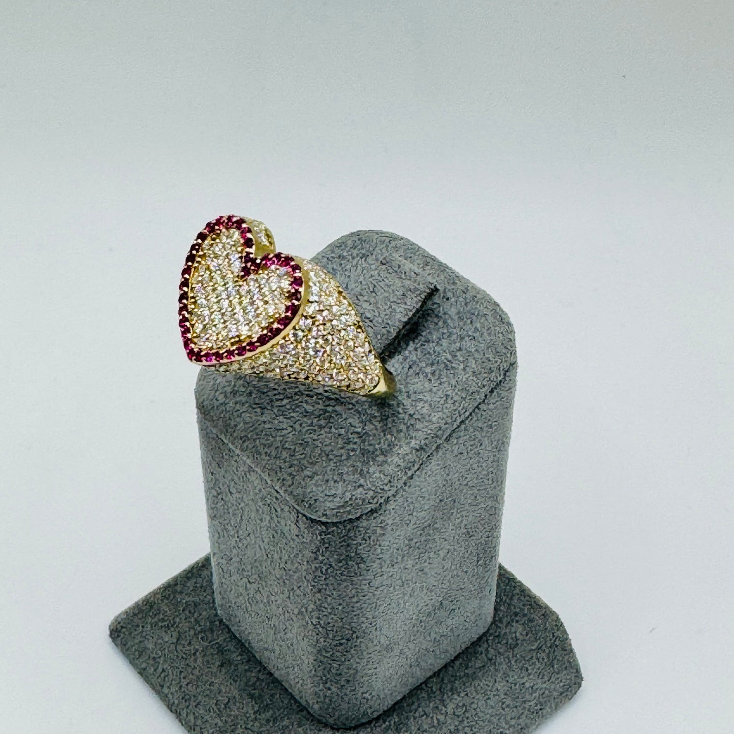 10K Gold Ruby and White CZ Heart Ring