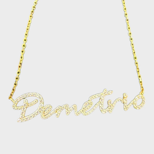 14K Gold Diamond Nameplate (with chain)