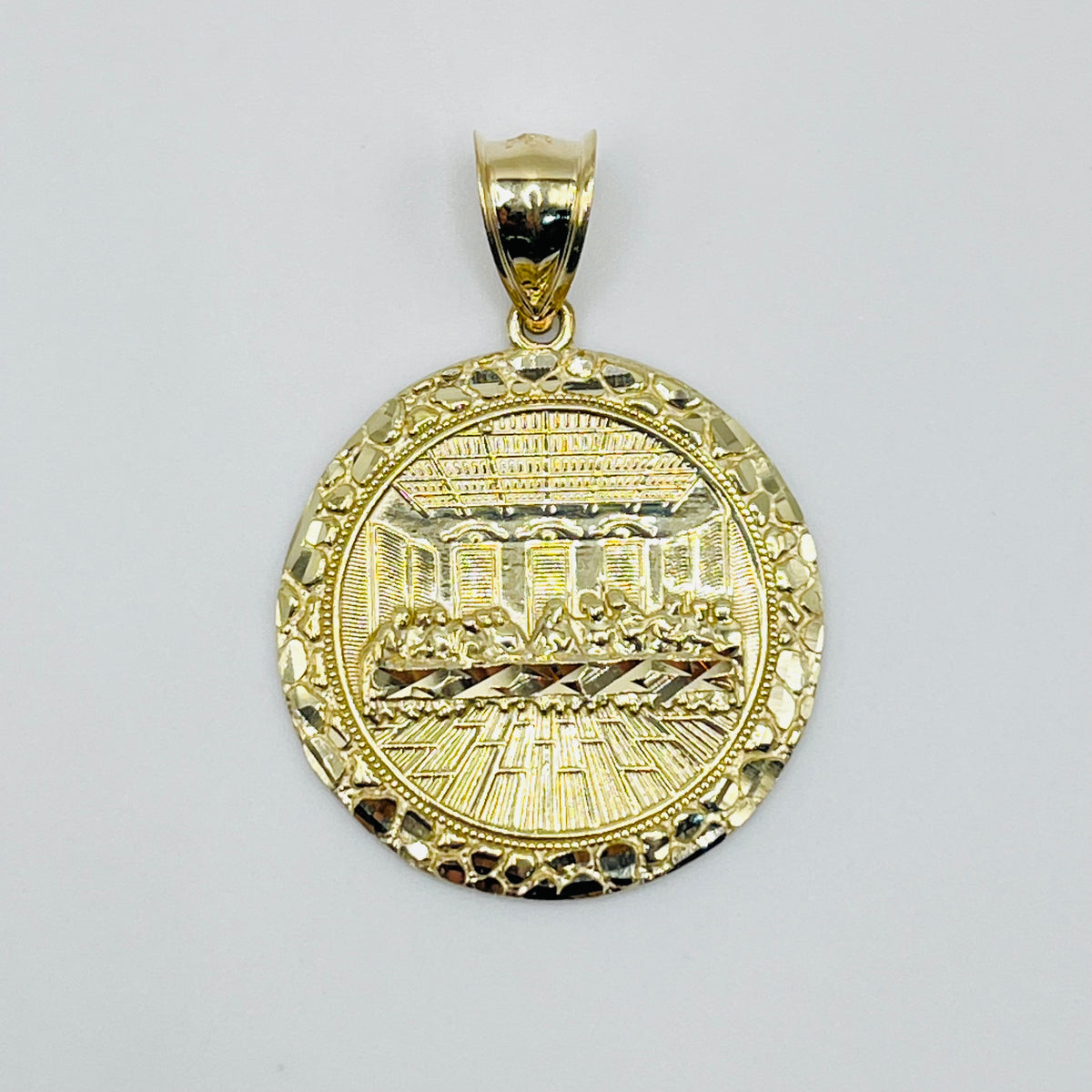 10K Gold Last Supper Pendant with Nugget border (full solid 