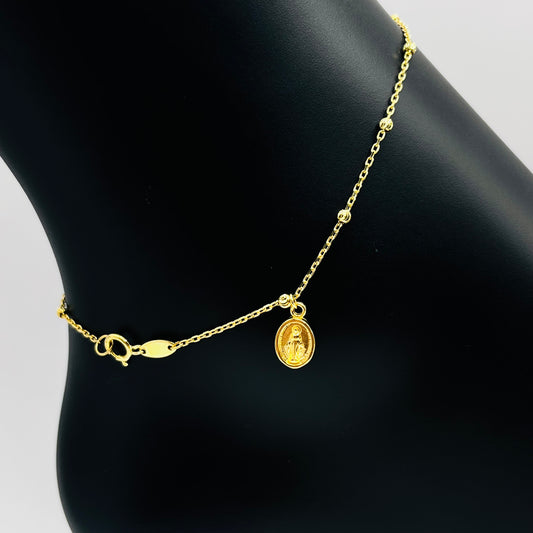 10K Gold Virgin Mary Charm Anklet