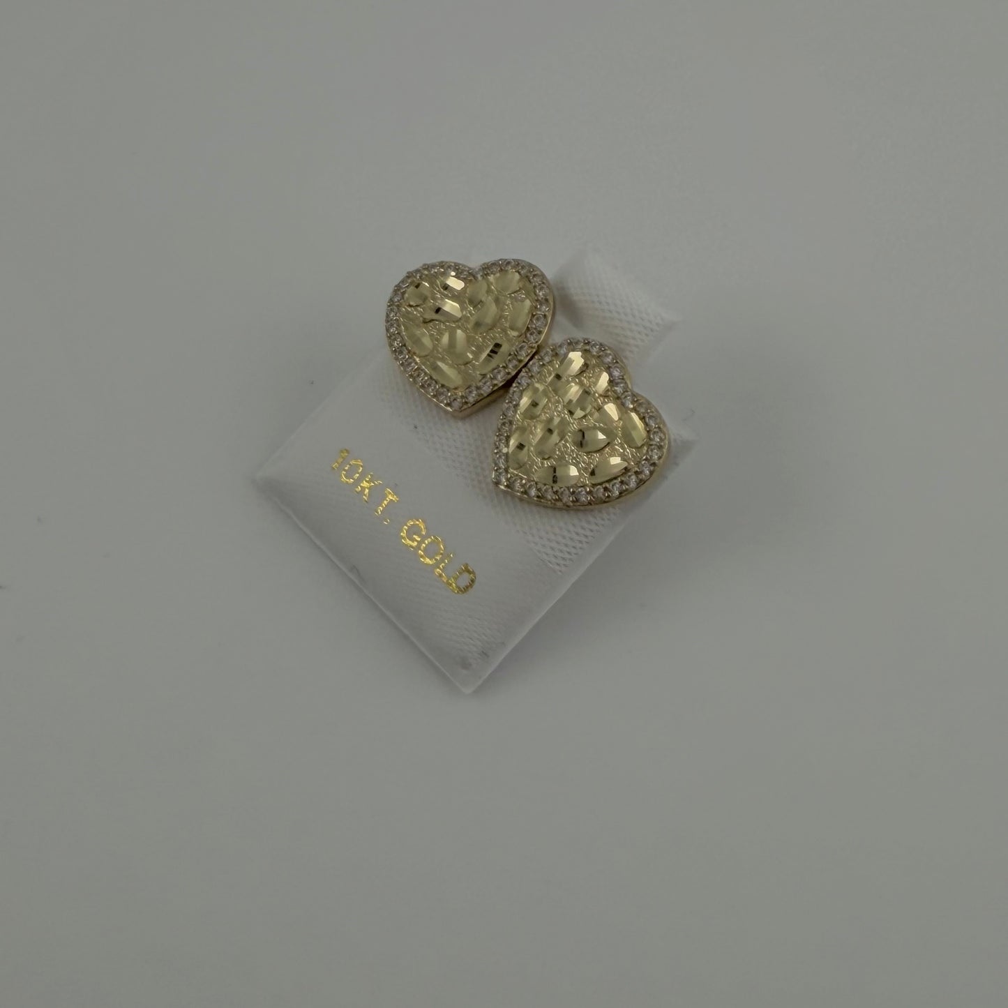 10k Gold Flat Heart Nugget Cz Border Earrings