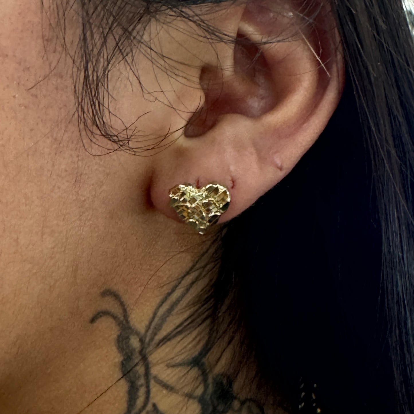 10K Gold 12mm Heart Nugget Earrings