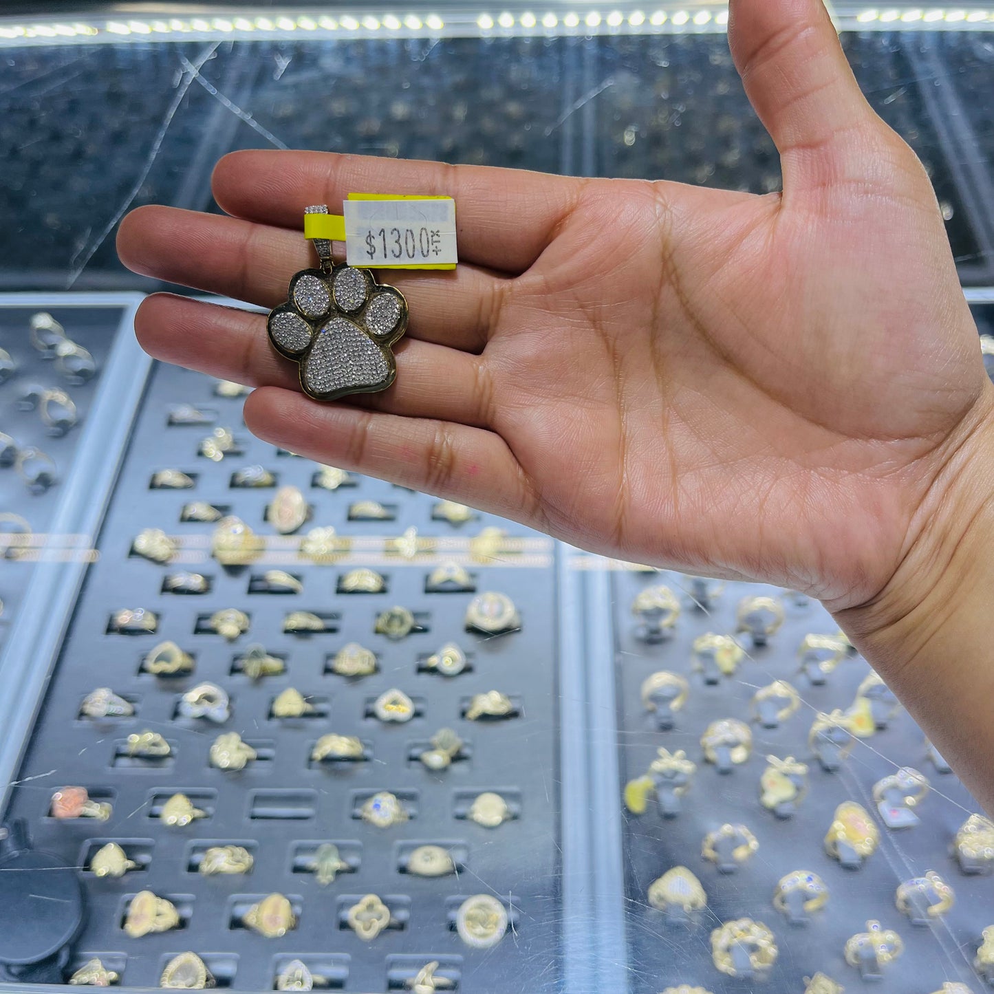 10k Gold Natural Diamond Paw Print Charm