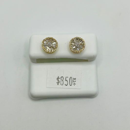 14k Gold Natural Diamond Halo Baguette Earrings (Screwbacks)