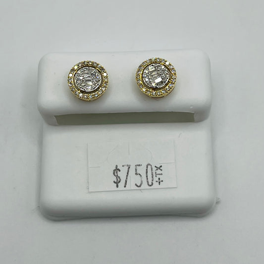 14k Gold Natural Diamond Bezel Baguette Earrings (Screwbacks)