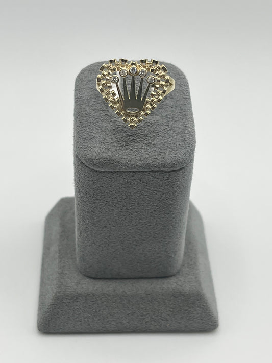 10K Gold RX Heart Ring with Crown