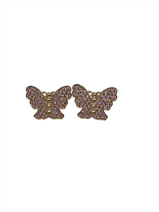 10K Gold CZ Pink Butterfly Earrings