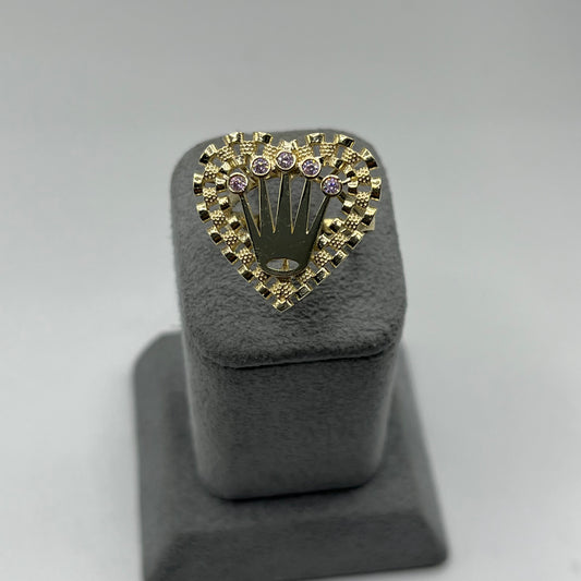 10k Gold RX Heart Crown Pink Cz Ring (Large)