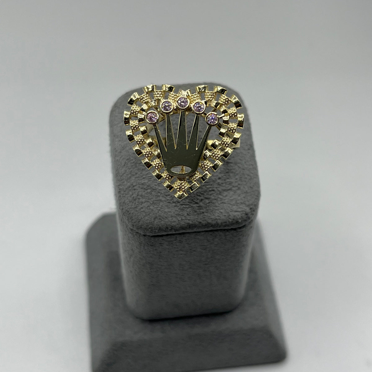 10K Gold RX Heart Ring with Pink Crown | Face Size: 21mm