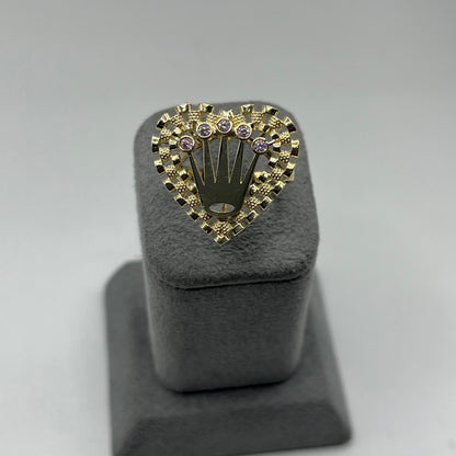 10K Gold RX Heart Ring with Pink Crown | Face Size: 21mm