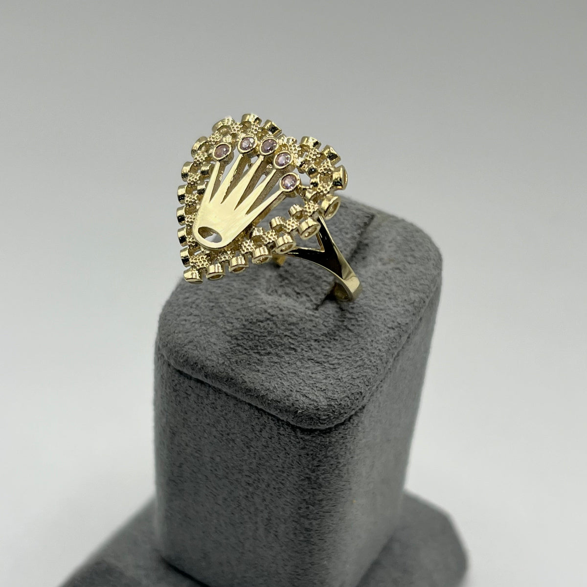 10K Gold RX Heart Ring with Pink Crown | Face Size: 21mm