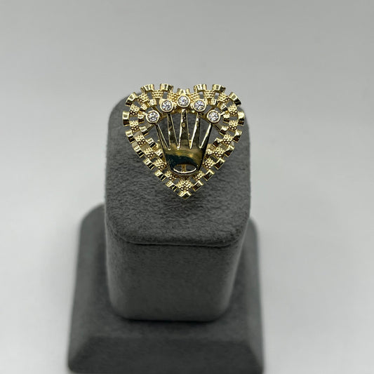 10k Gold RX Heart Crown Cz Ring (Large)
