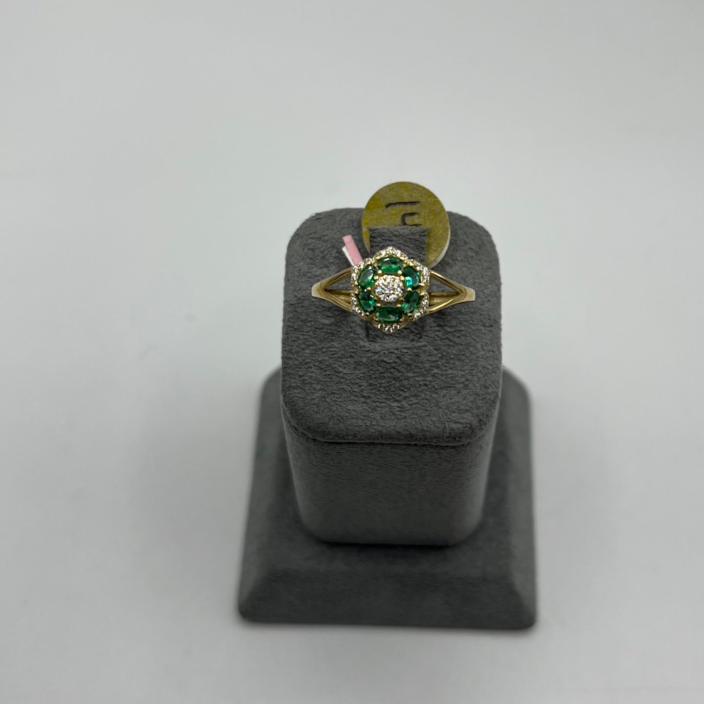 14k Gold Flower Emerald Cz Ring