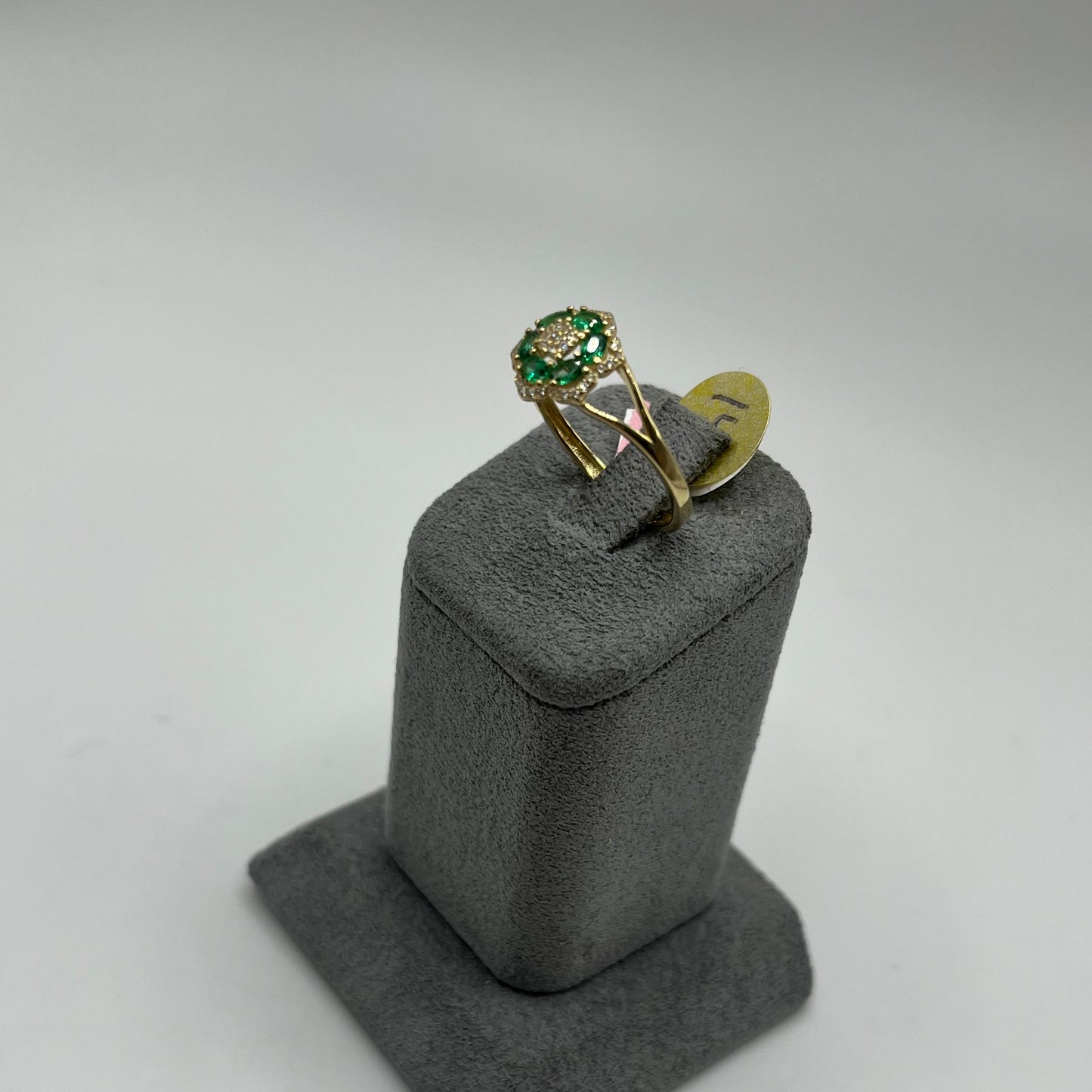 14k Gold Flower Emerald Cz Ring