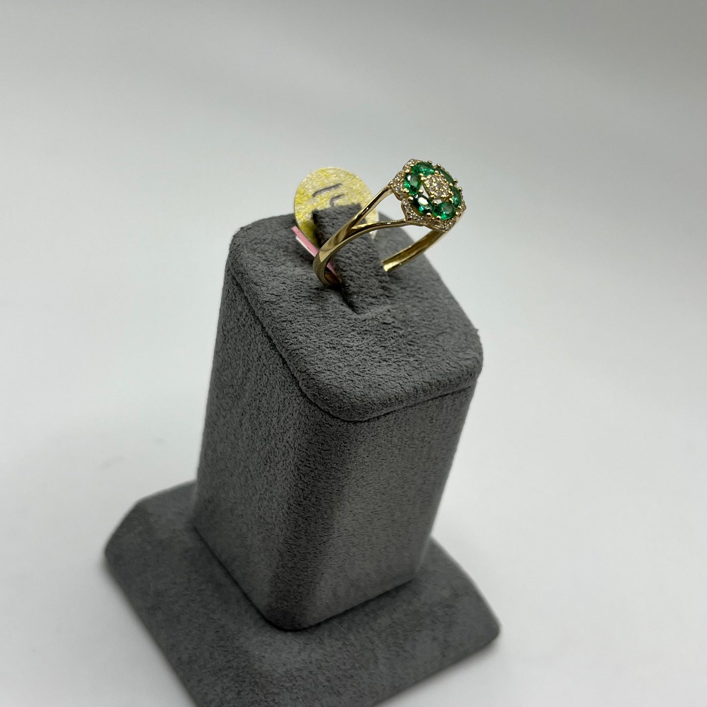 14k Gold Flower Emerald Cz Ring