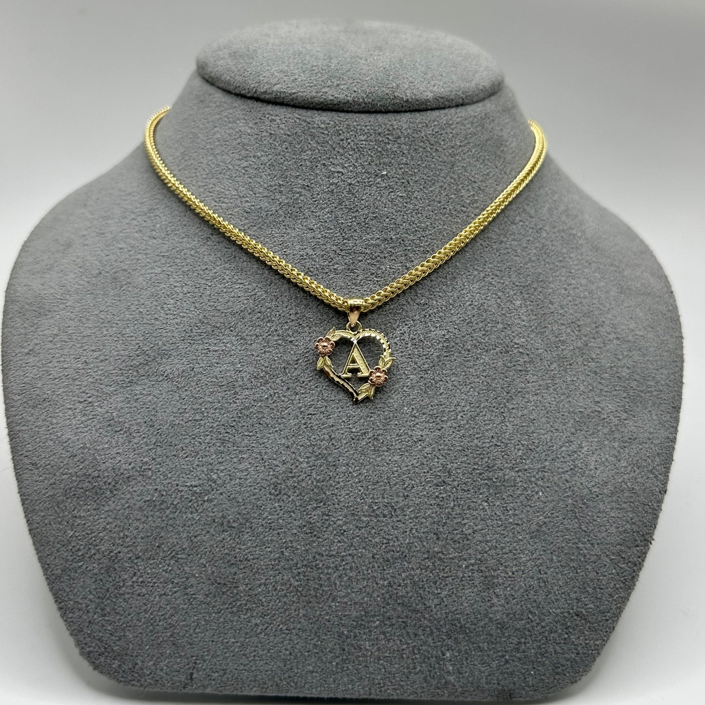14K Gold Heart Initial Charm with Roses