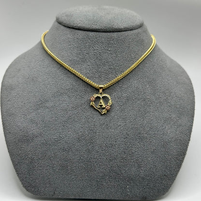 14K Gold Heart Initial Charm with Roses