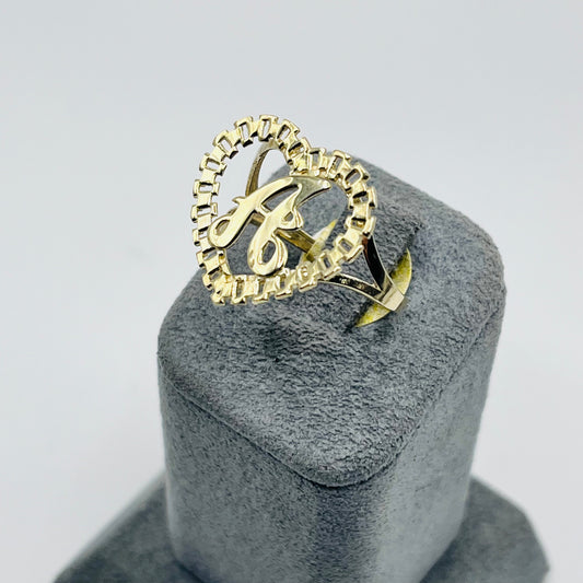10K Gold RX Heart Initial Ring