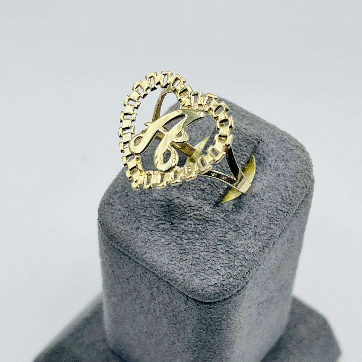 10K Gold RX Heart Initial Ring | Face Size: 20mm
