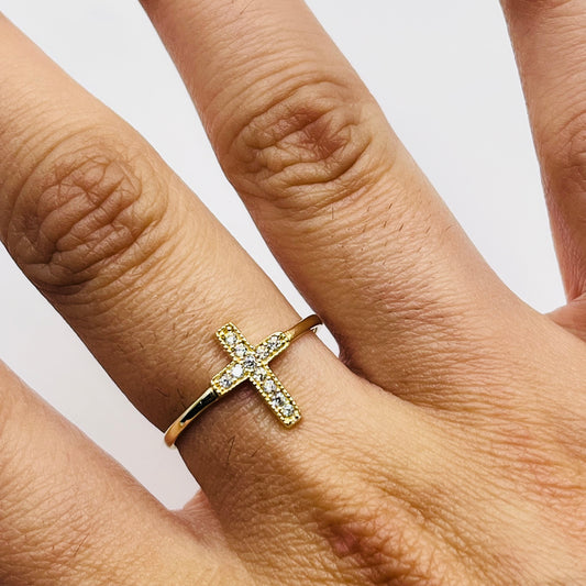 10K Gold CZ Cross Ring