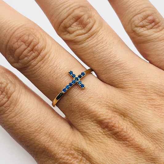 10K Gold Blue Cross Ring