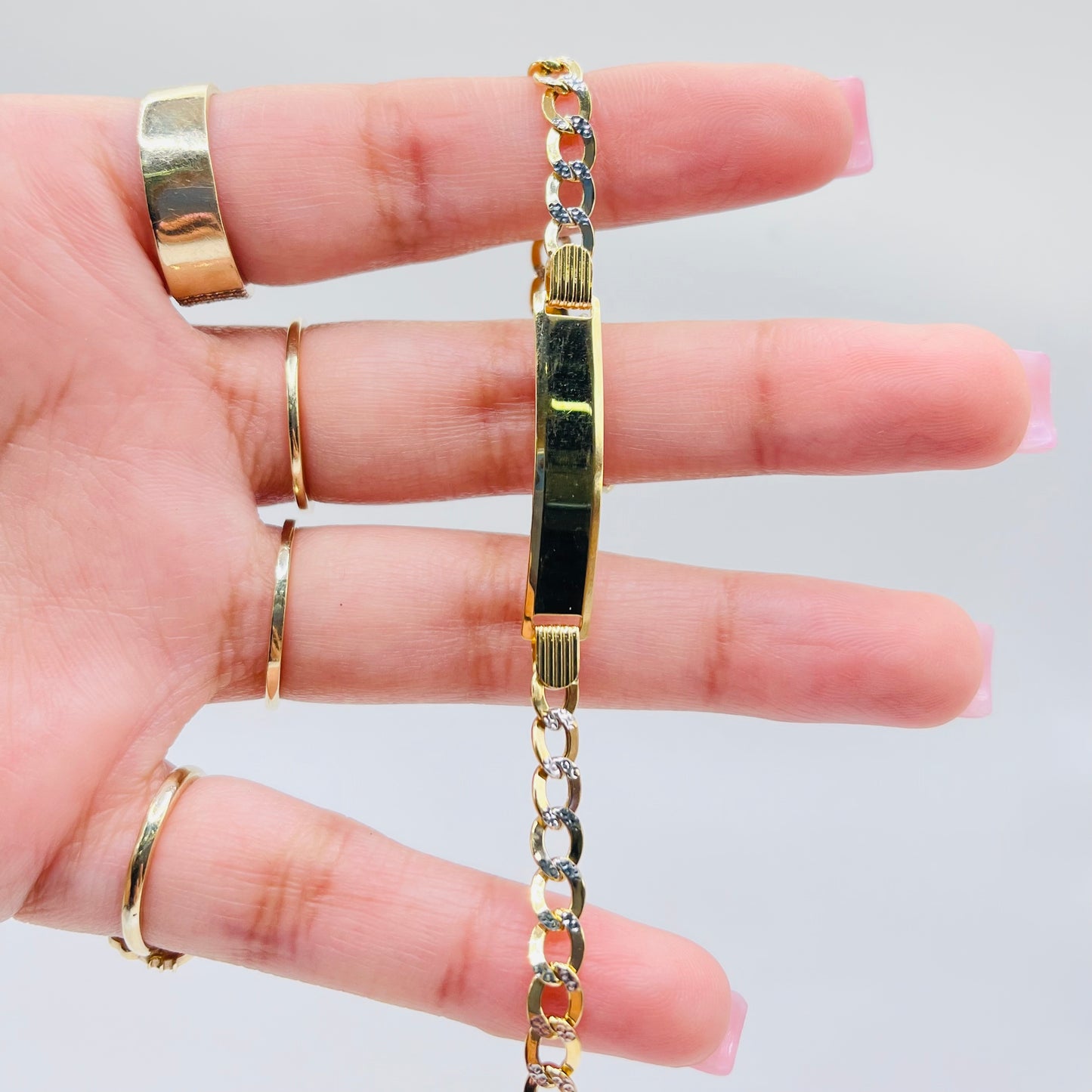 10K Gold 3.5mm Pave Cuban ID Bracelet