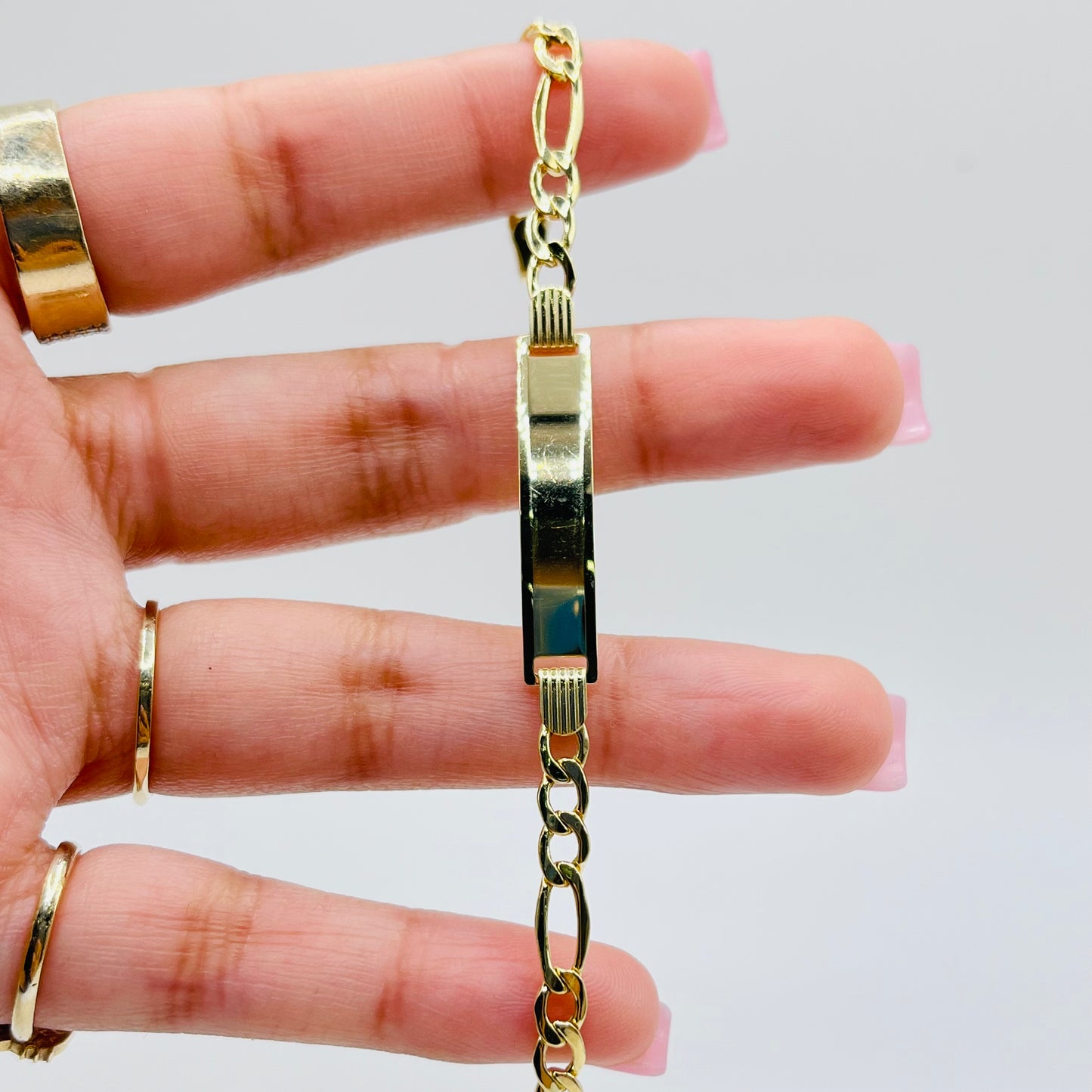 10K 4mm Gold Figaro ID Bracelet