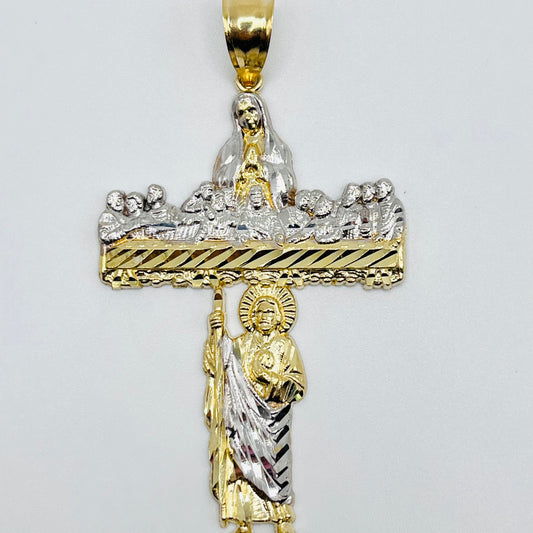 14K Gold Last Supper/Virgin Mary/San Judas Cross