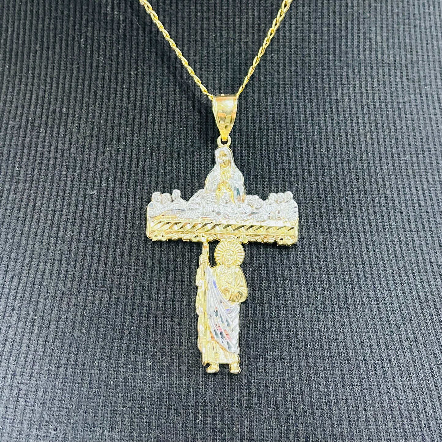 14K Gold Last Supper/Virgin Mary/San Judas Cross