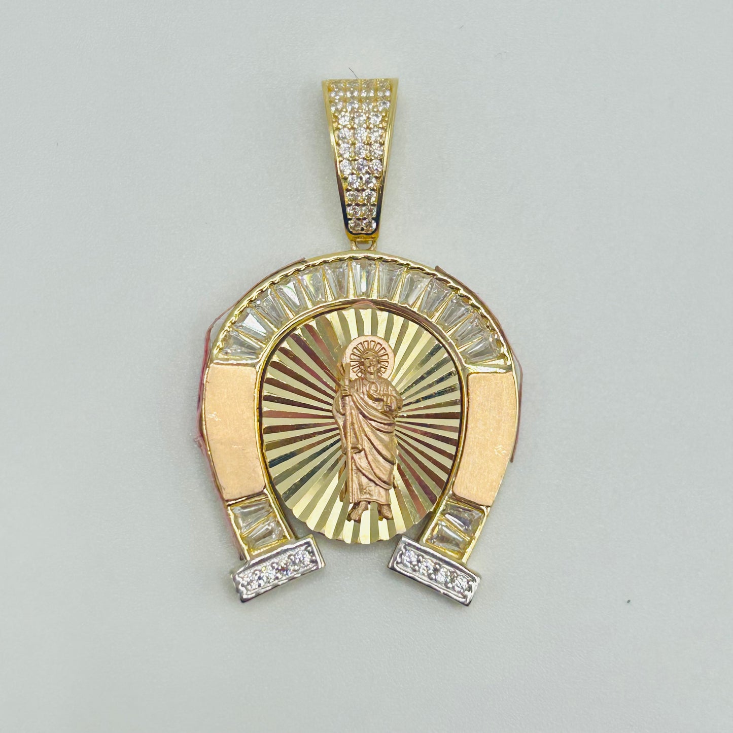 14K Gold Horseshoe San Judas Charm (TriColor)