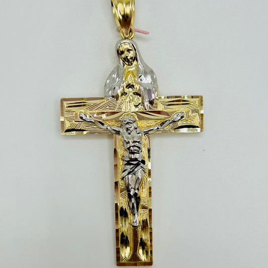 14K Gold Virgin Mary Crucifix Charm