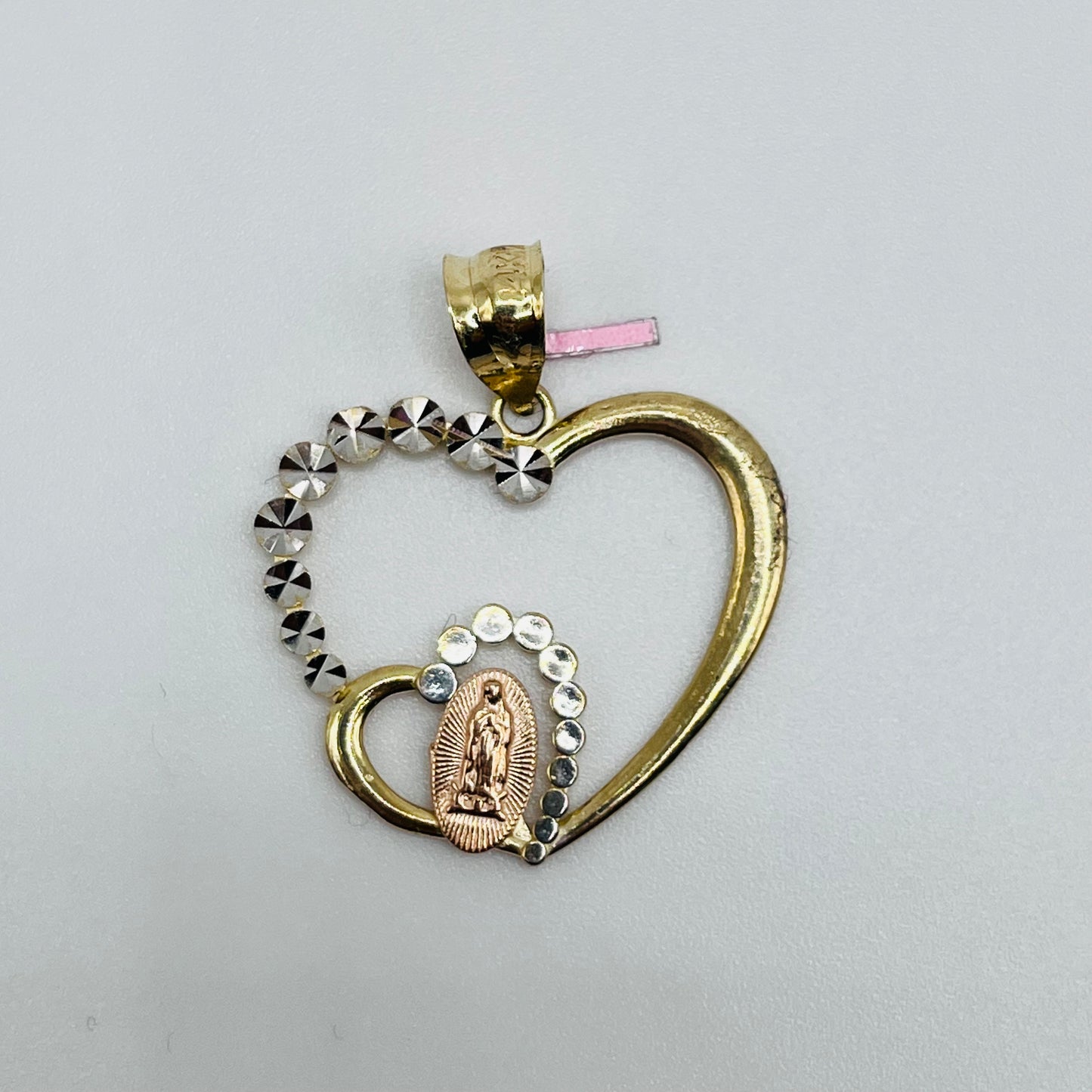 14K Gold Tri Color Virgin Mary Heart Charm