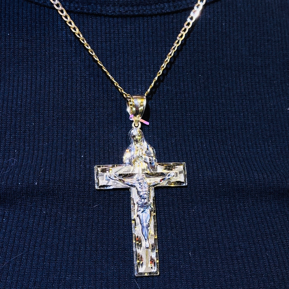 14K Gold Virgin Mary Crucifix Charm