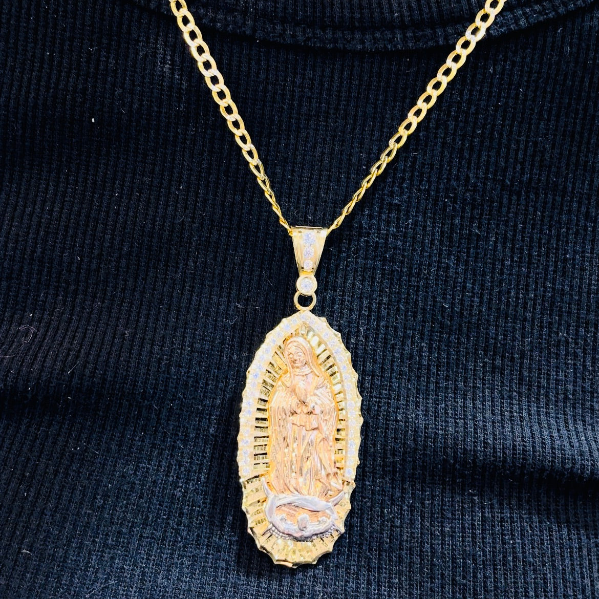 14K Gold Two Tone Virgin Mary Charm